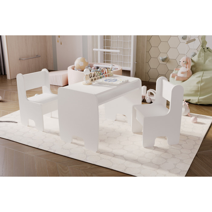Set Timi Tavolo per Bambini con Due Sedie in Legno Bianco