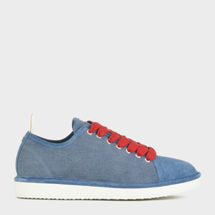 ZAPATO CON CORDONES HOMBRE P01 DE LINO Y ANTE DENIM AZUL BÁSICO ROJO