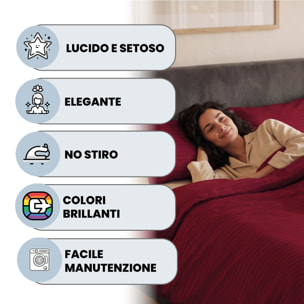 PARURE COPRIPIUMINO SATIN STRIPES, 100% Raso di Poliestere, Made in Italy, No Stiro - BORDEAUX