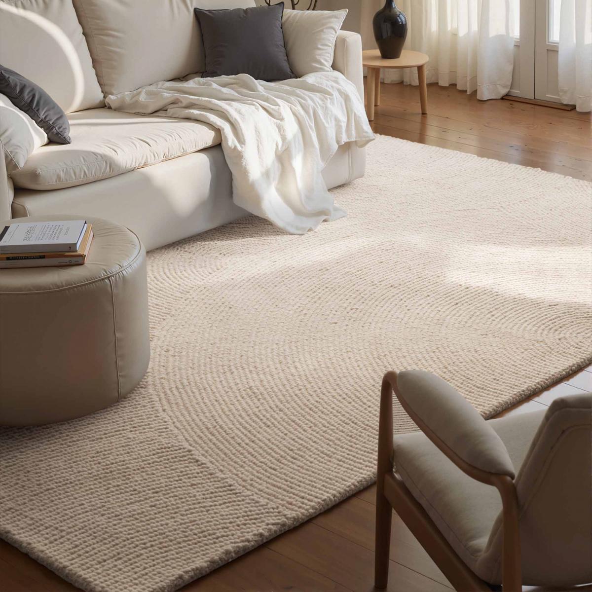 Tapis rond, motif rond, laine tissée main yox, chaleureux