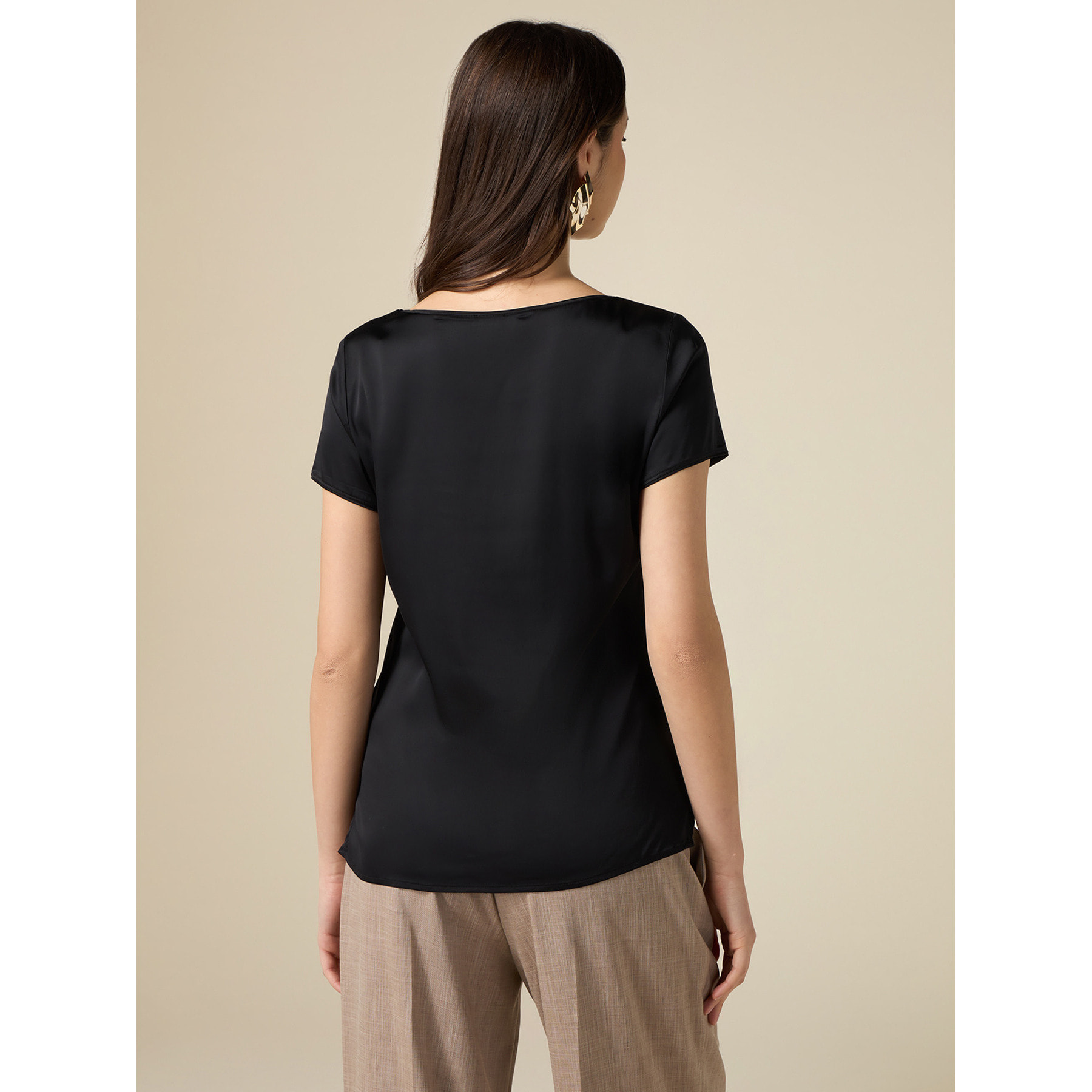 Oltre - Blusa maniche corte in raso - Nero