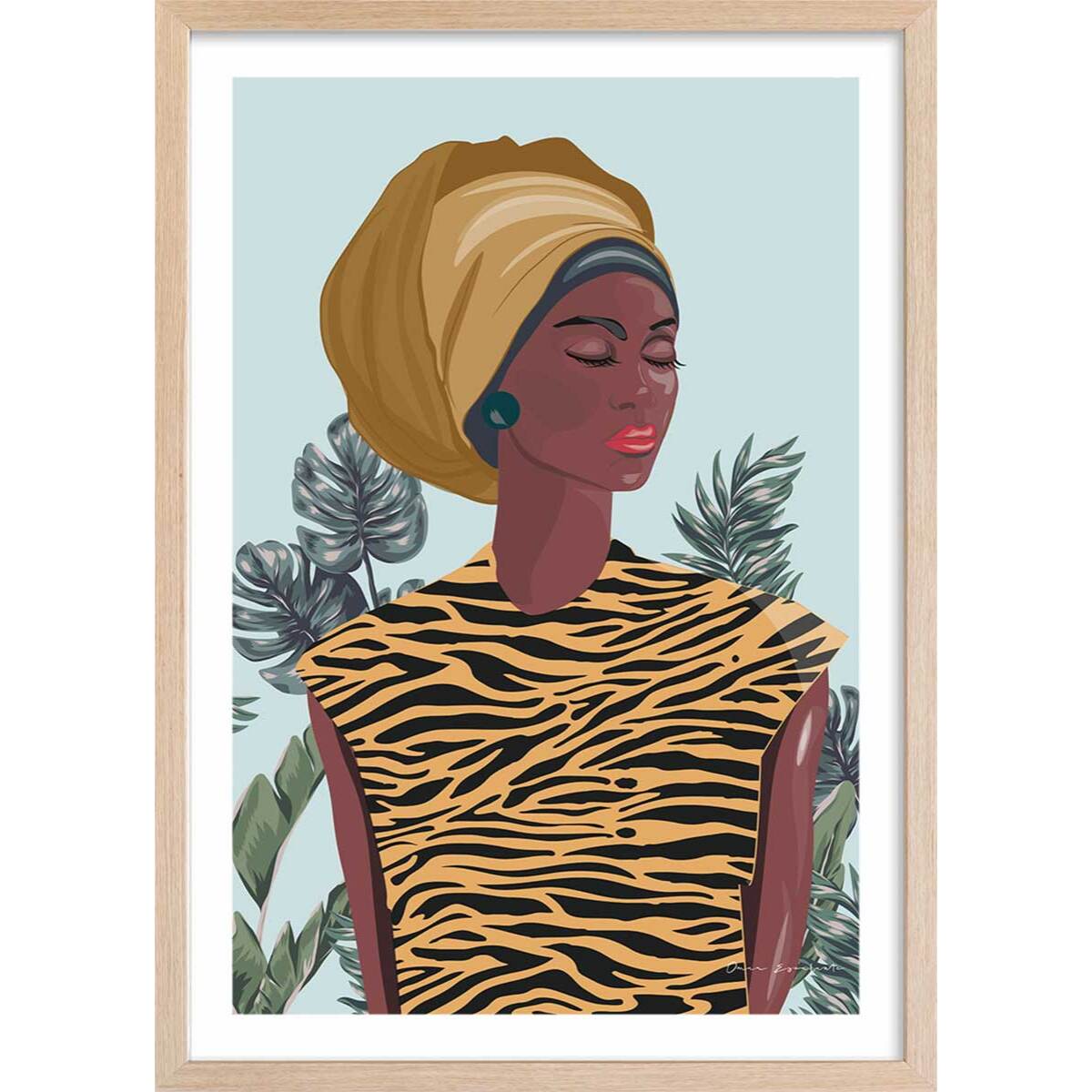 Affiche mode Jamaican girl Affiche + cadre en bois - Chêne