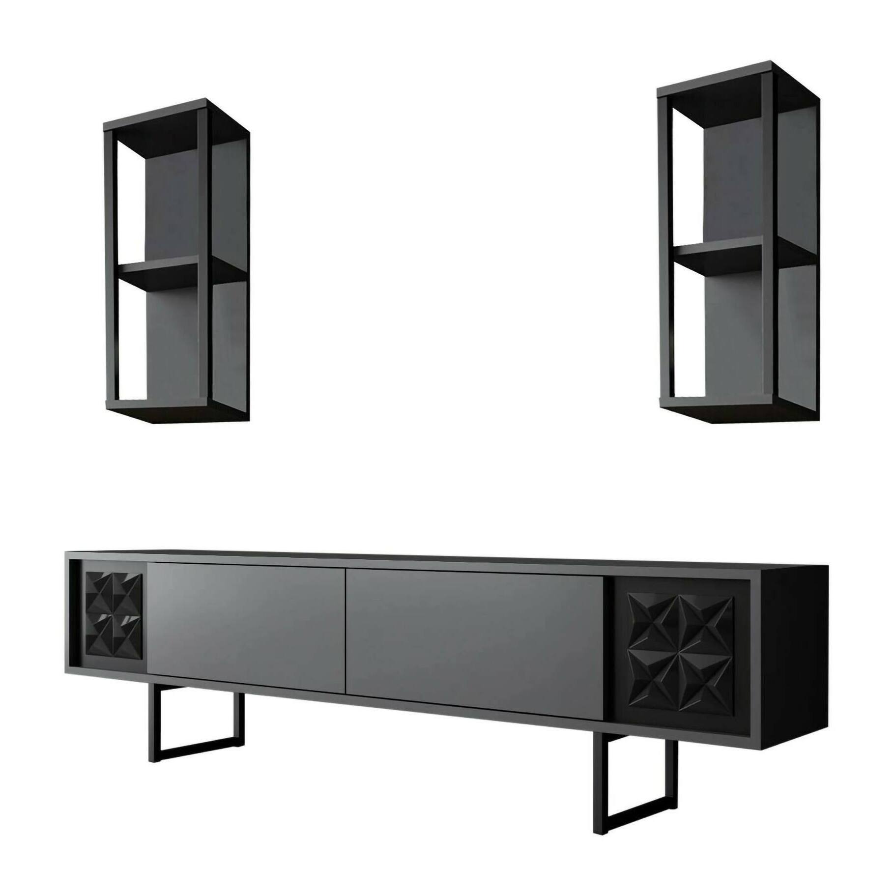 Mobile porta TV Dmiggian, Credenza da soggiorno, Armadio basso per TV, Base parete attrezzata, 180x30h48 cm, Antracite e Nero