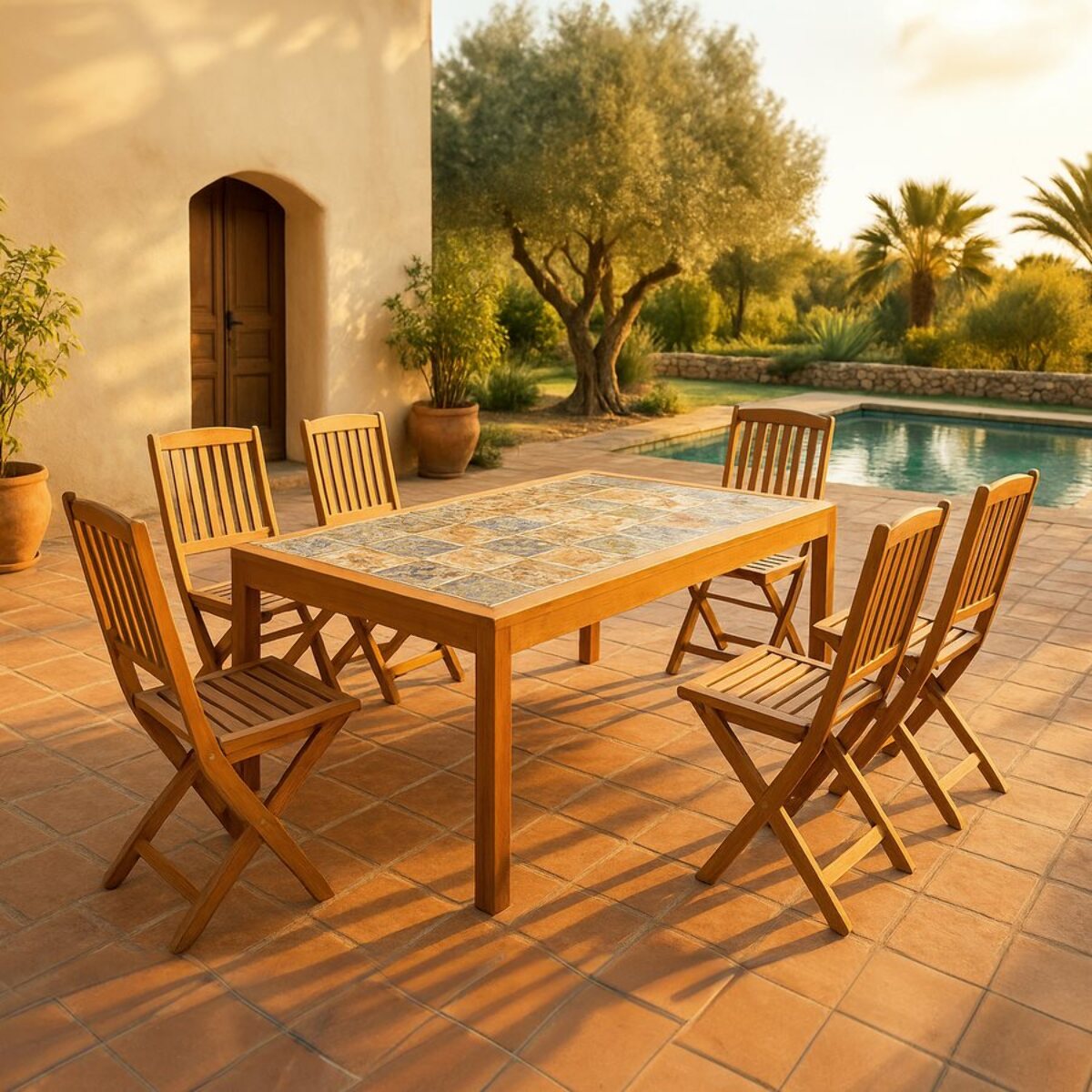 Tavolo in legno di acacia 200x100cm con top in piastrelle - Sorrento