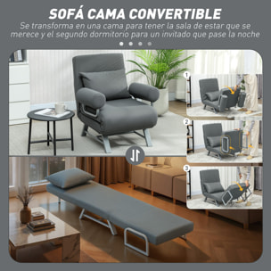 Sofá Cama de 1 Plaza 3 en 1, Sofá Cama Plegable Tapizado en Lino Sintético con Respaldo Ajustable de 5 Niveles y Almohada Acolchada, para Oficina, Dormitorio, Salón, 73x78x81 cm, Gris Oscuro