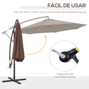 Parasol Excéntrico Ø 295 cm Sombrilla de Jardín con Ángulo Ajustable Base Cruzada y Manivela Sombrilla para Terraza Patio Café