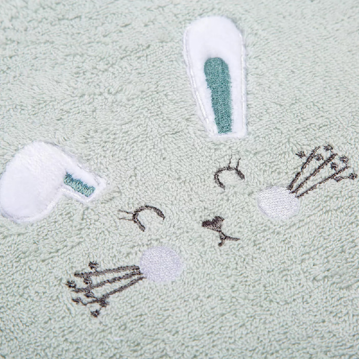 Poncho enfant pur coton 420 g/m² brodé vert Petit lapin vert d'eau