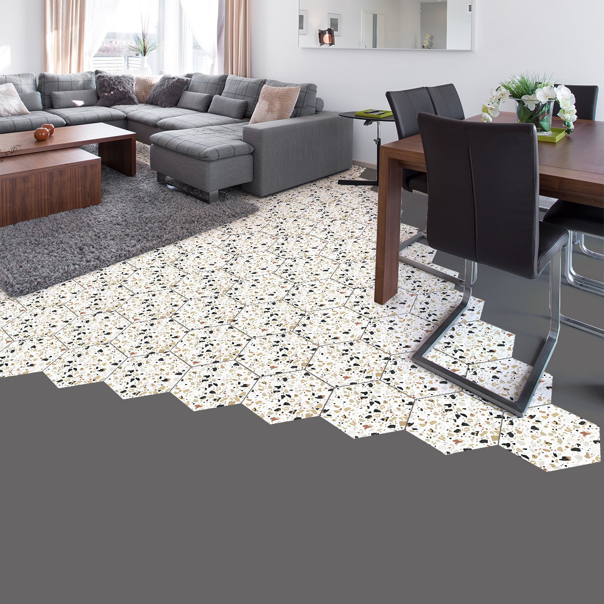 Sticker Sol avec laminat de Protection en Plastique Anti-dérapant | Stickers adhésif Sol - TOMETTES TERRAZZO CARLO -