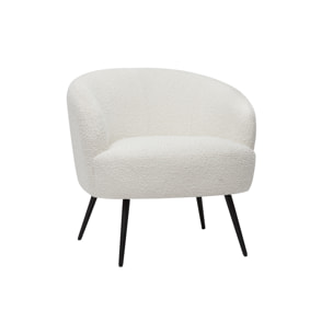 Fauteuil design en tissu effet laine bouclée blanc cassé et métal noir MAGGIE