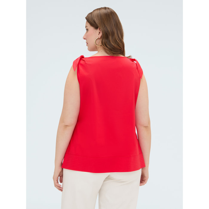 Fiorella Rubino - Top in cotone con nodi a fiocco sulle spalle - Rosso