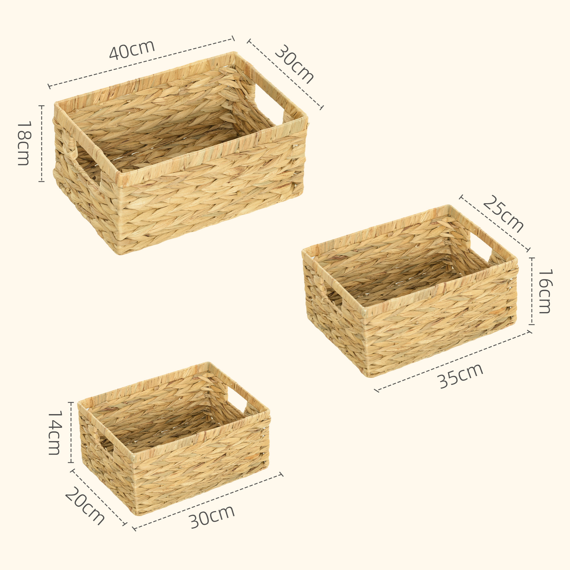 Lot de 3 paniers de rangement tressés avec poignées naturel