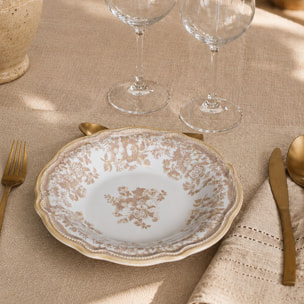 Lot de 6 assiettes creuses fleuries en grès miel 22cm FAUSTINE