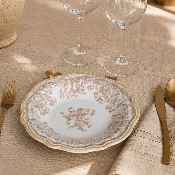 Lot de 6 assiettes creuses fleuries en grès miel 22cm FAUSTINE