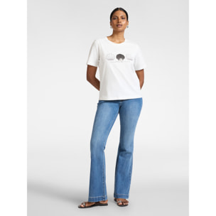 Elena Mirò - Camiseta de algodón estampada con perlas - Blanco