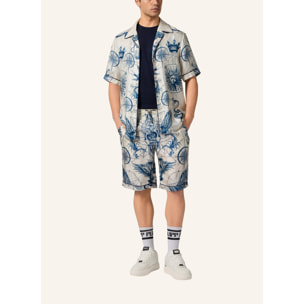 PHILIPP PLEIN Silk Bowling Shorts All-Over Tattoo