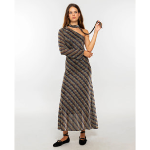 Vestido largo con brillo de manga larga.