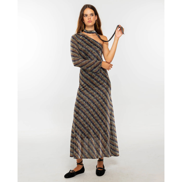 Vestido largo con brillo de manga larga.