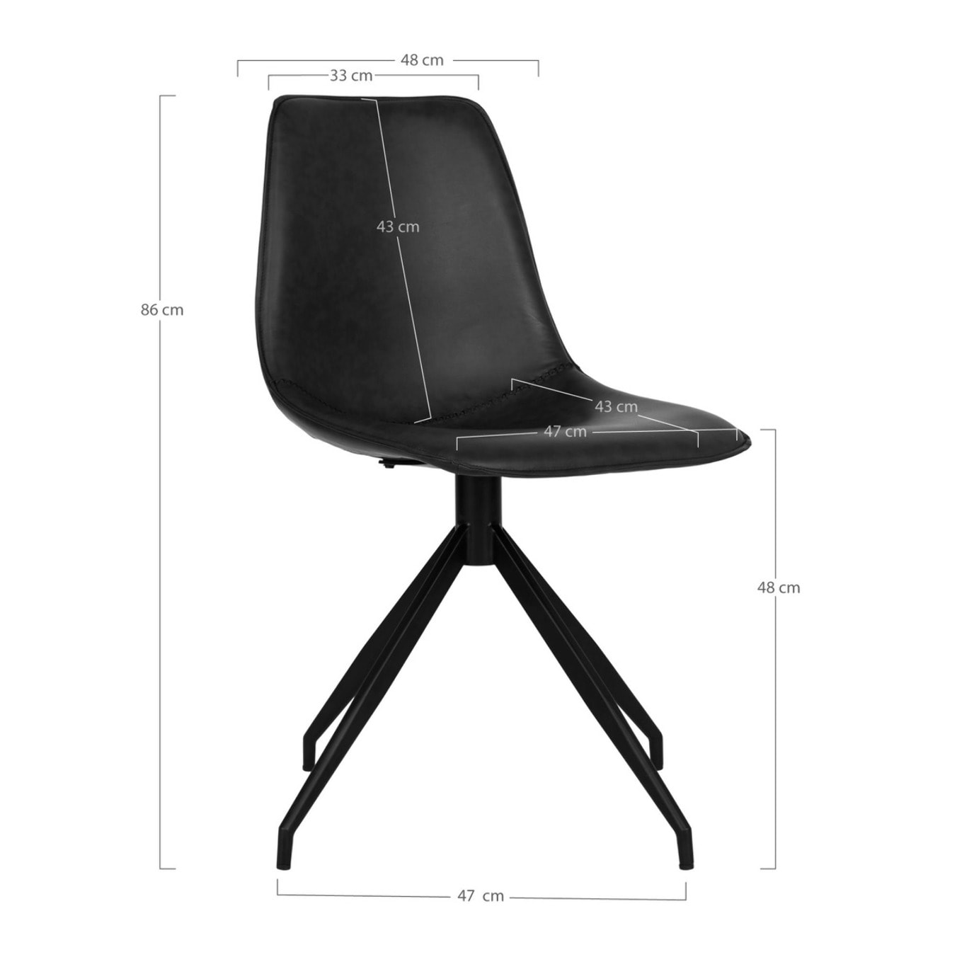 Set 2 sedie da pranzo girevoli Monaco in ecopelle nera con gambe nere