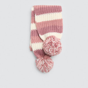 Sciarpa lavorata a maglia con pompon a righe