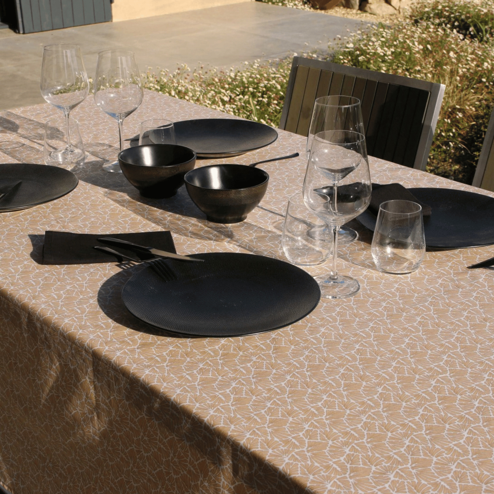 Nappe rectangulaire plastifiée 100% coton - Naturel
