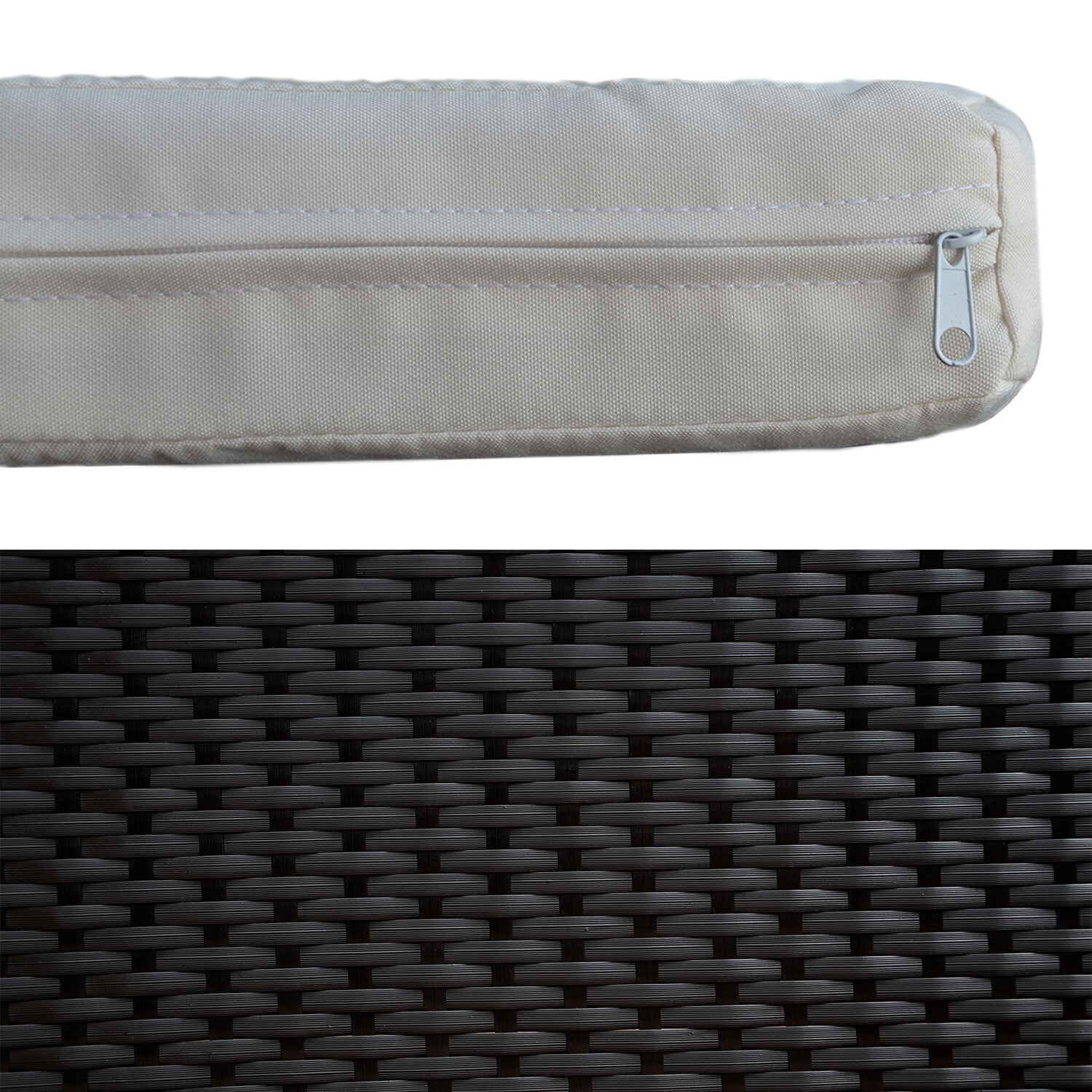 Salon de jardin CORFOU en résine tressée noire 4 places - coussins beige