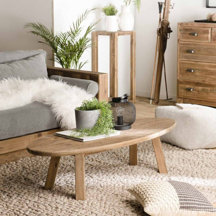 SANDY - Table basse ovale marron bois Pin recyclé