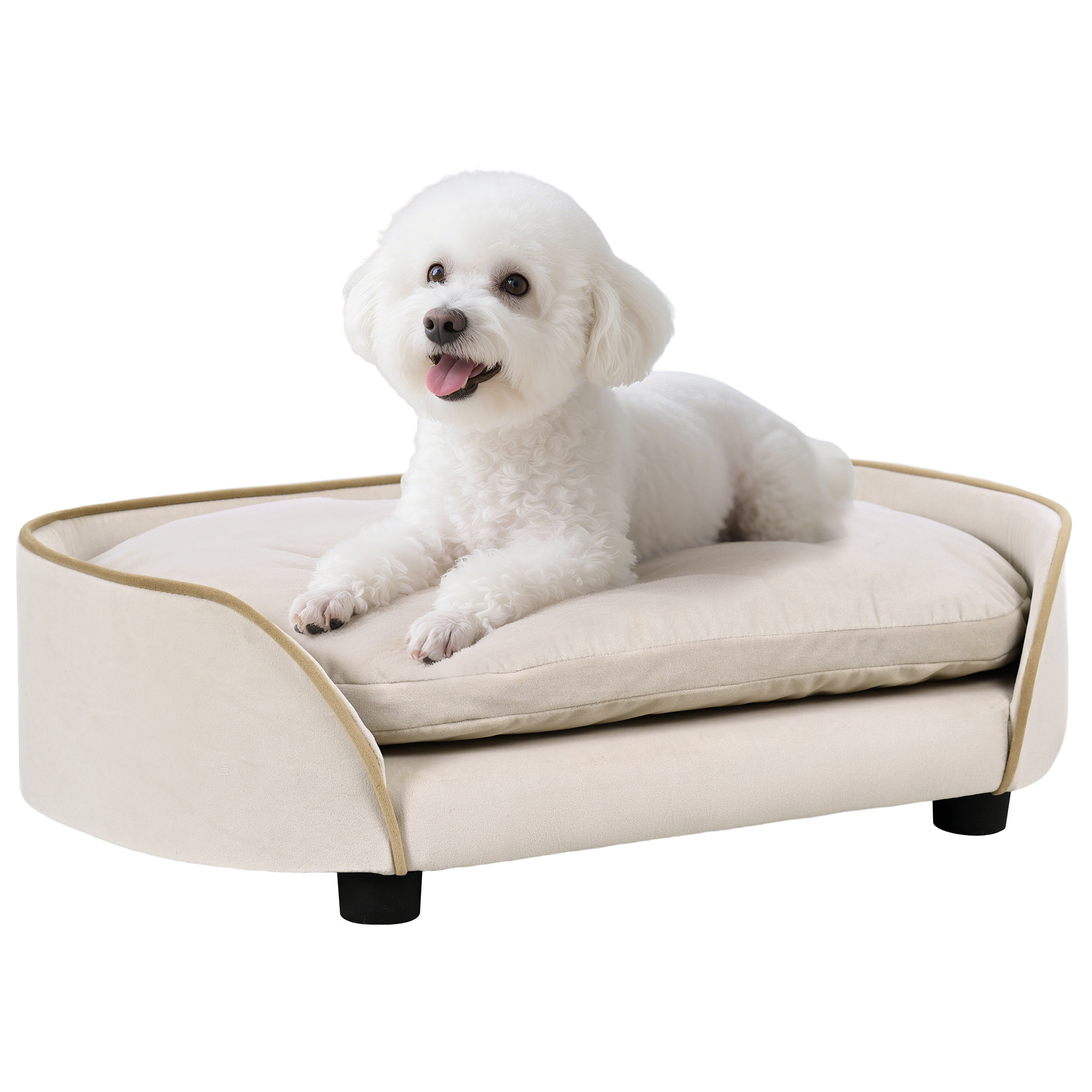 Canapé pour chien, canapé pour animal de compagnie avec coussin amovible et housse lavable, en velours, 66 x 43 x 19,5 cm, beige