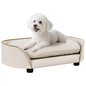 Canapé pour chien, canapé pour animal de compagnie avec coussin amovible et housse lavable, en velours, 66 x 43 x 19,5 cm, beige