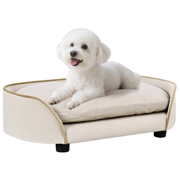 Canapé pour chien, canapé pour animal de compagnie avec coussin amovible et housse lavable, en velours, 66 x 43 x 19,5 cm, beige