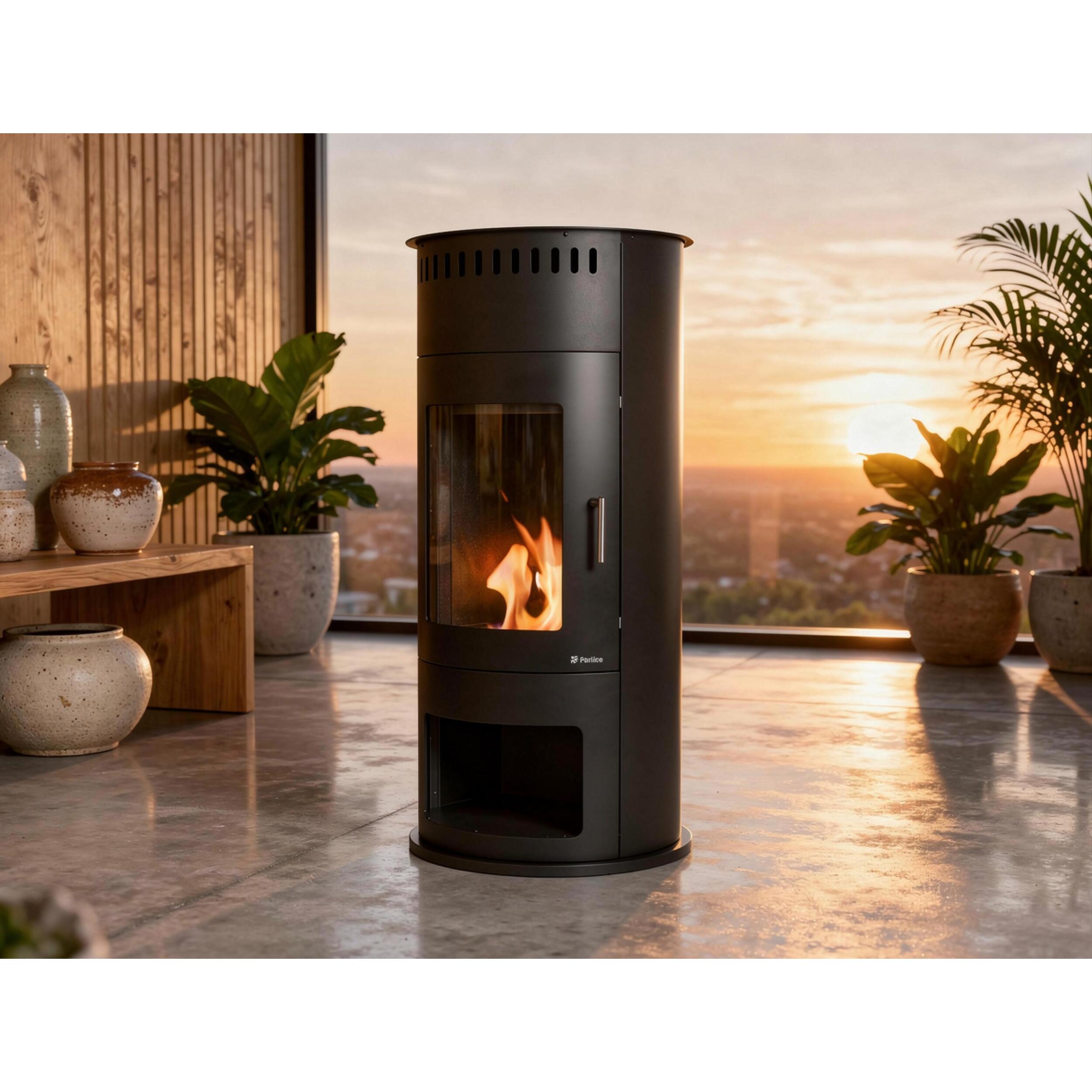 Estufa de etanol en acero negro con puerta de cristal templado BESTFIRE B FLAME PURLINE