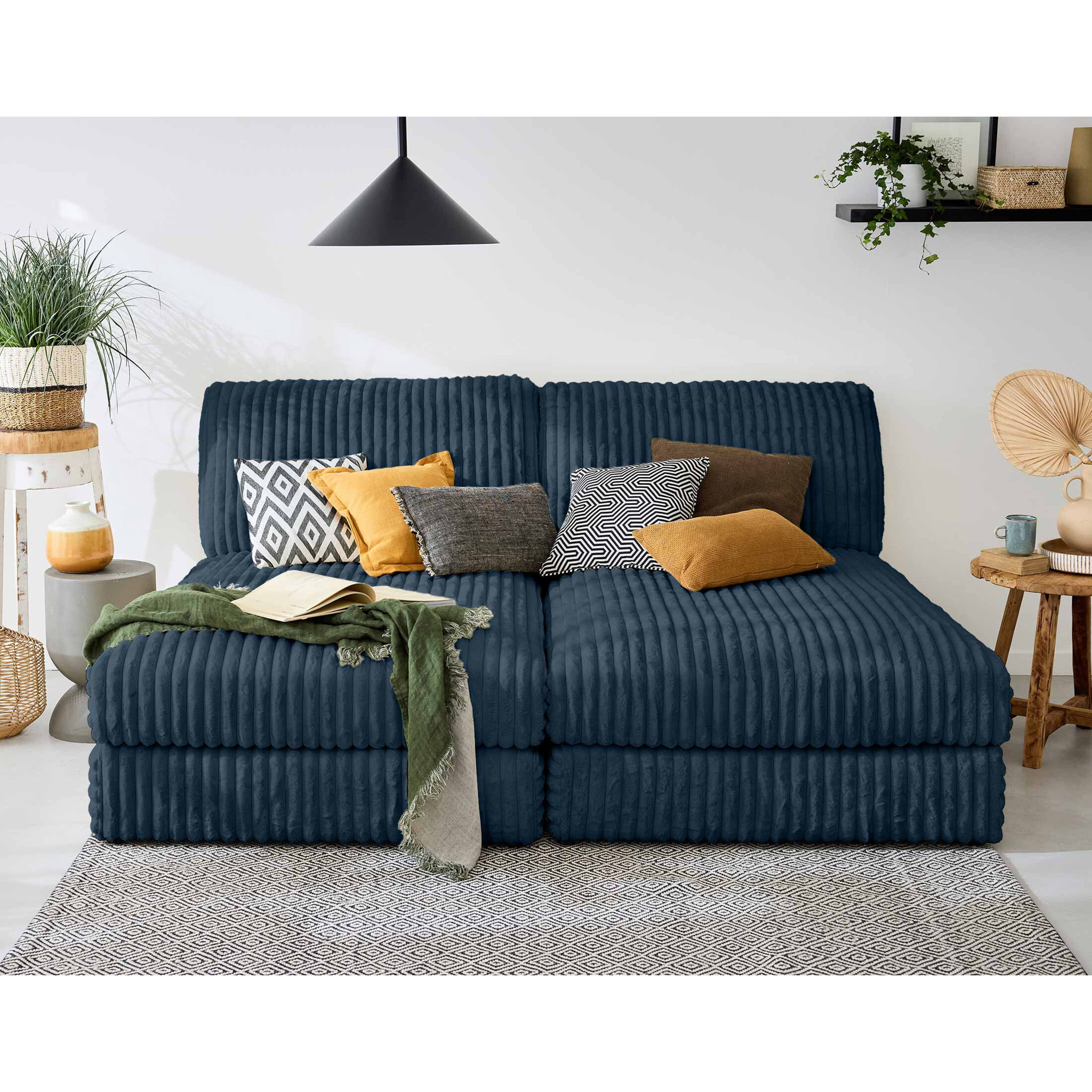 Jasper - module méridienne - en fausse fourrure côtelée - Bleu