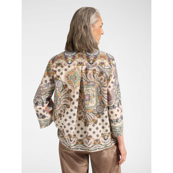 Elena Mirò - Camisa de muselina estampada con mangas de tres cuartos - Beige