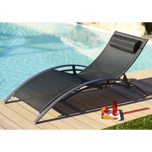 CL76 - Lot de 2 bains de soleil en aluminium et toile plastifiéee