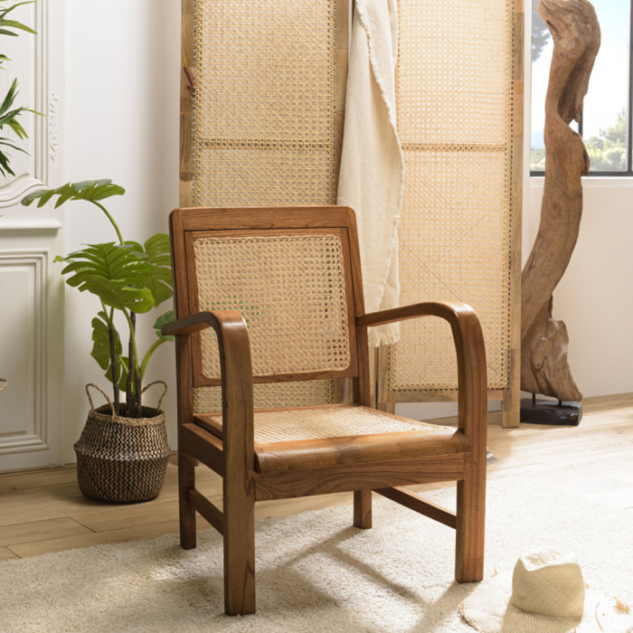 ERIS - Fauteuil mindi et cannage bois foncé