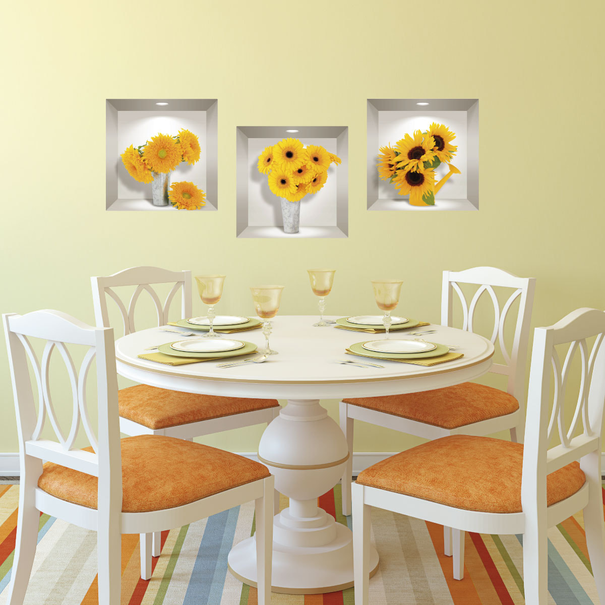 Stickers muraux 3D | Sticker Mural Autocollant effet 3D fleurs variétés de tournesols - Stickers adhésifs 3D Chambre Salon Trompe l'oeil