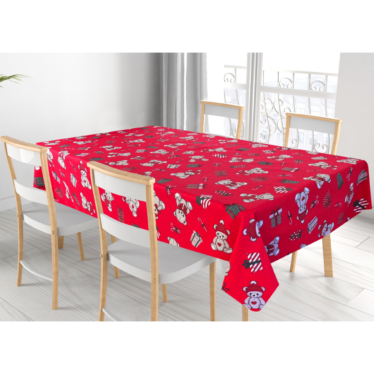 Tovaglia Natalizia in 100% Cotone Made In Italy Fantasia Bears