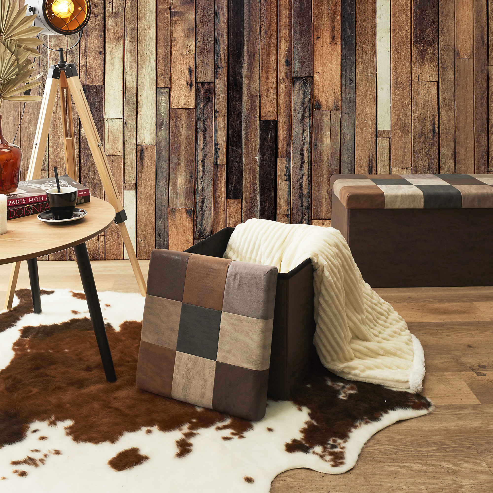 Coffre Pouf Pliable Patchwork Pu M4