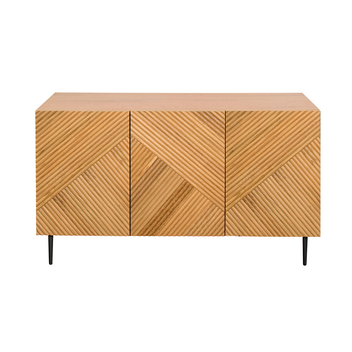 Buffet design en bois clair chêne massif gravé et métal noir 3 portes L135 cm ARCHIPEL