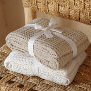 Plaid en coton gaufré - Ecru