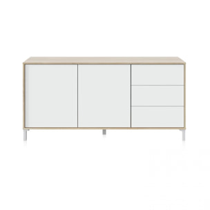 Aparador con gran espacio de almacenamiento en blanco mate y roble canadian 154 cm Lea Blanco Artik (Blanco Mate) - Roble Canadian