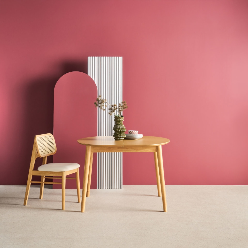 Table à manger ovale extensible bois d'hévéa et placage chêne 4-6 places LISA