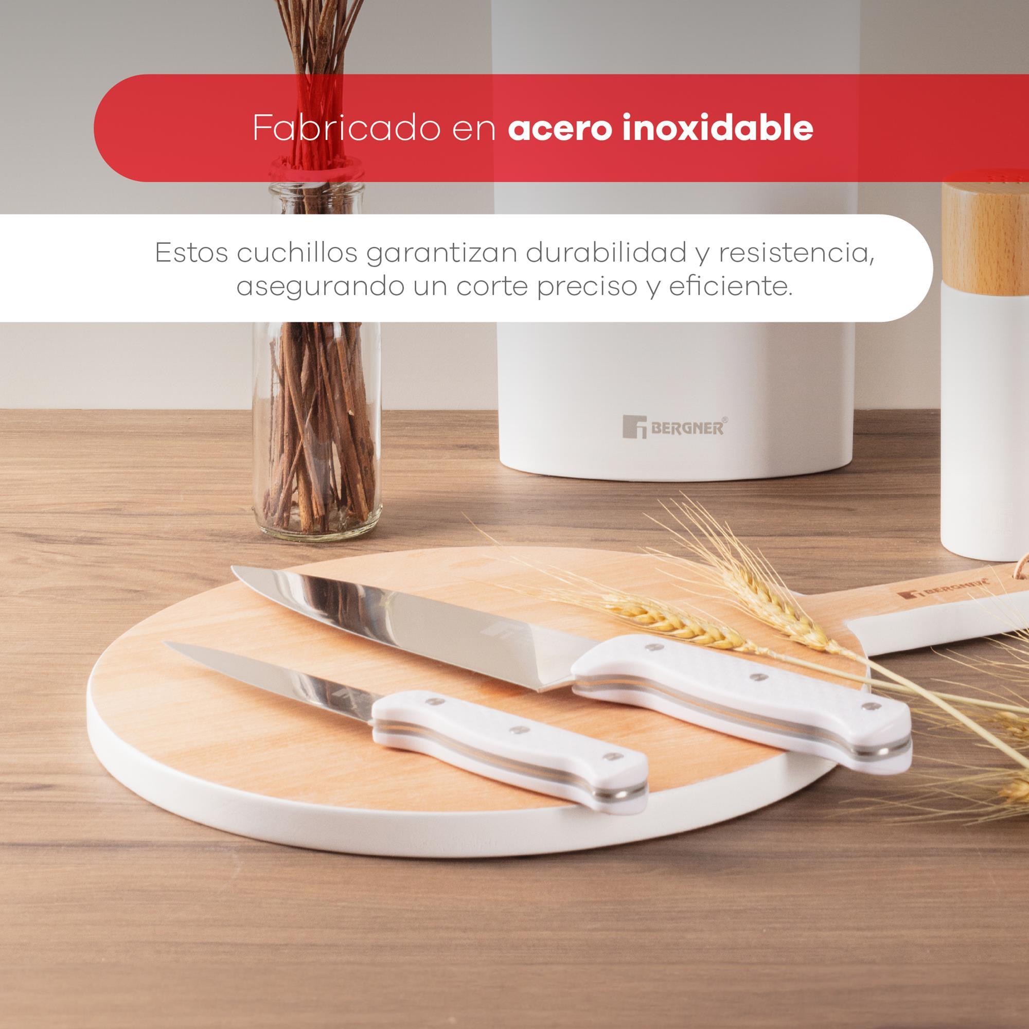 set de 3 cuchillos (chef + santoku + multiusos) con tacoma en acero inoxidable