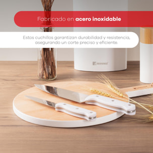 set de 3 cuchillos (chef + santoku + multiusos) con tacoma en acero inoxidable