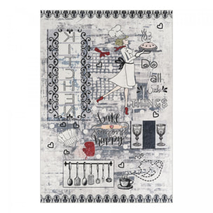 Tapis de cuisine, motif texte kilim tissé, lavable en machine