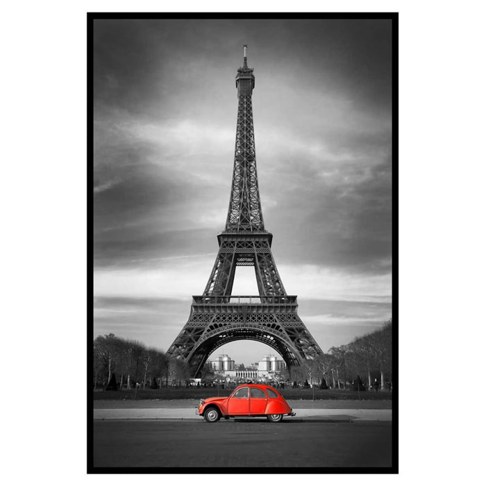 Affiche encadrée Tour Eiffel noir et blanc avec touche de couleur Affiche + cadre en métal - Noir