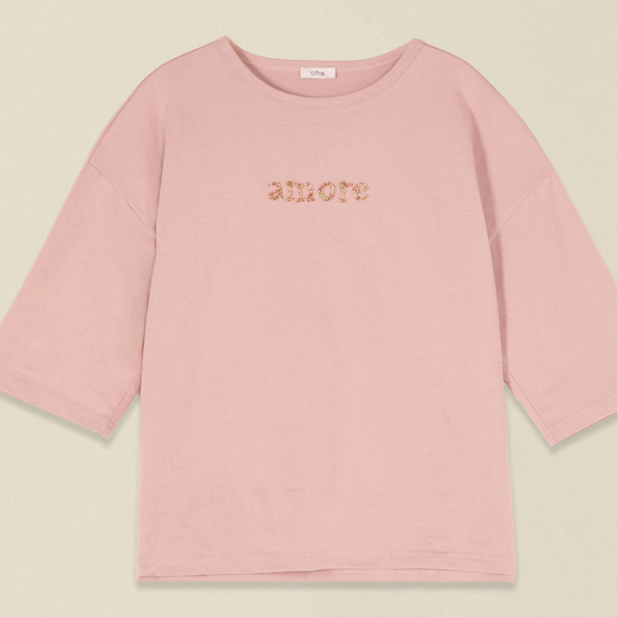 Oltre - Camiseta de algodón con bordado de letras - Rosa