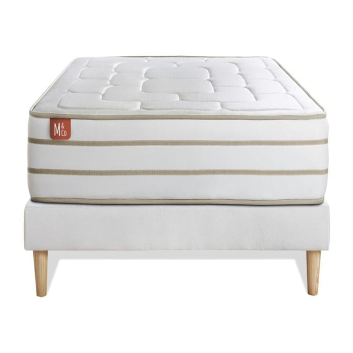 Ensemble Matelas Le Douillet - 26cm - Mémoire de forme - Matériaux éco-responsable - Sommier Tapissier Blanc