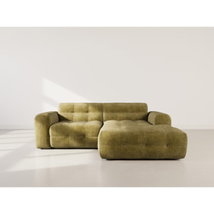 Diane - Canapé d'angle droit 4 places en velours texturé - Vert Kaki