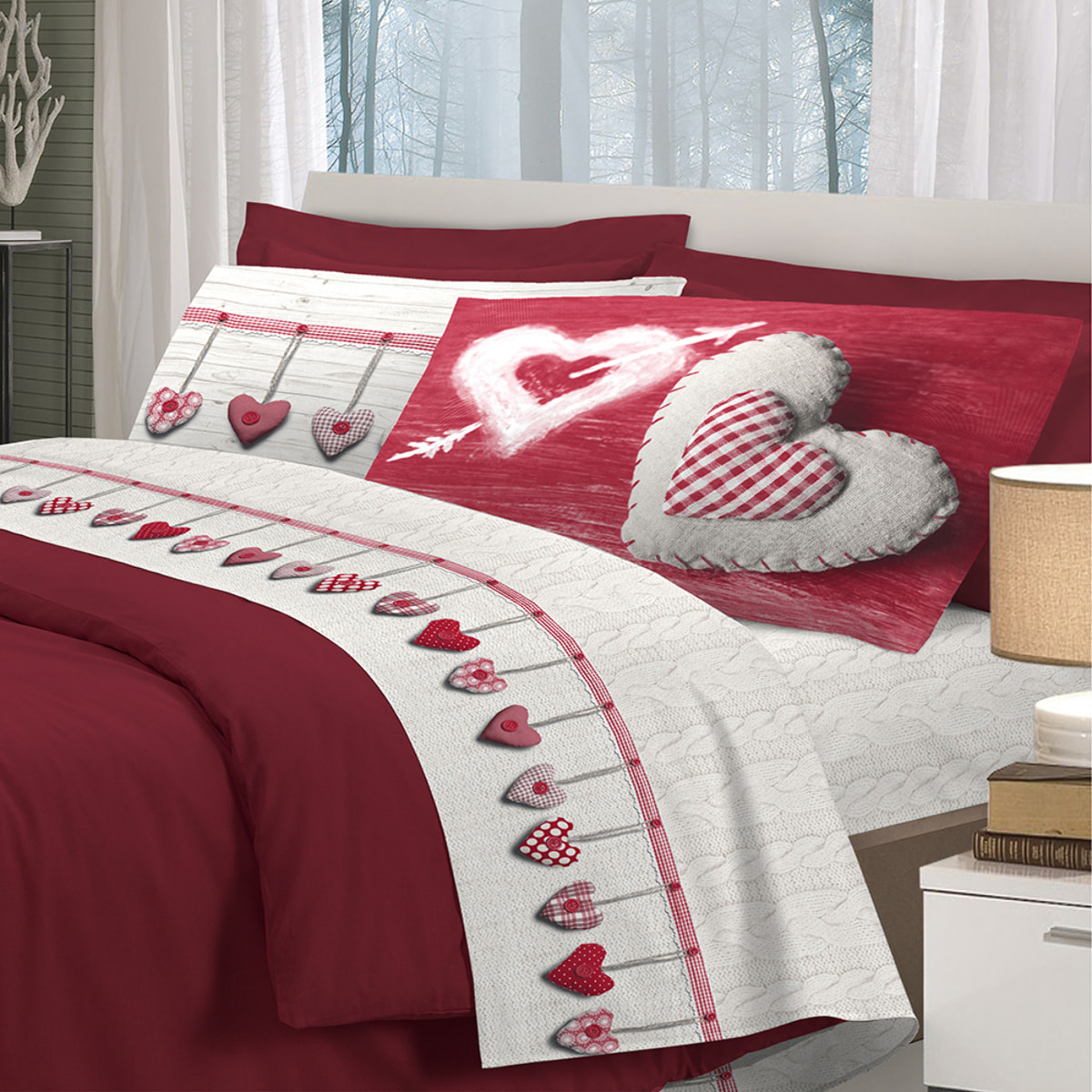 Completo letto cuore appeso rosso