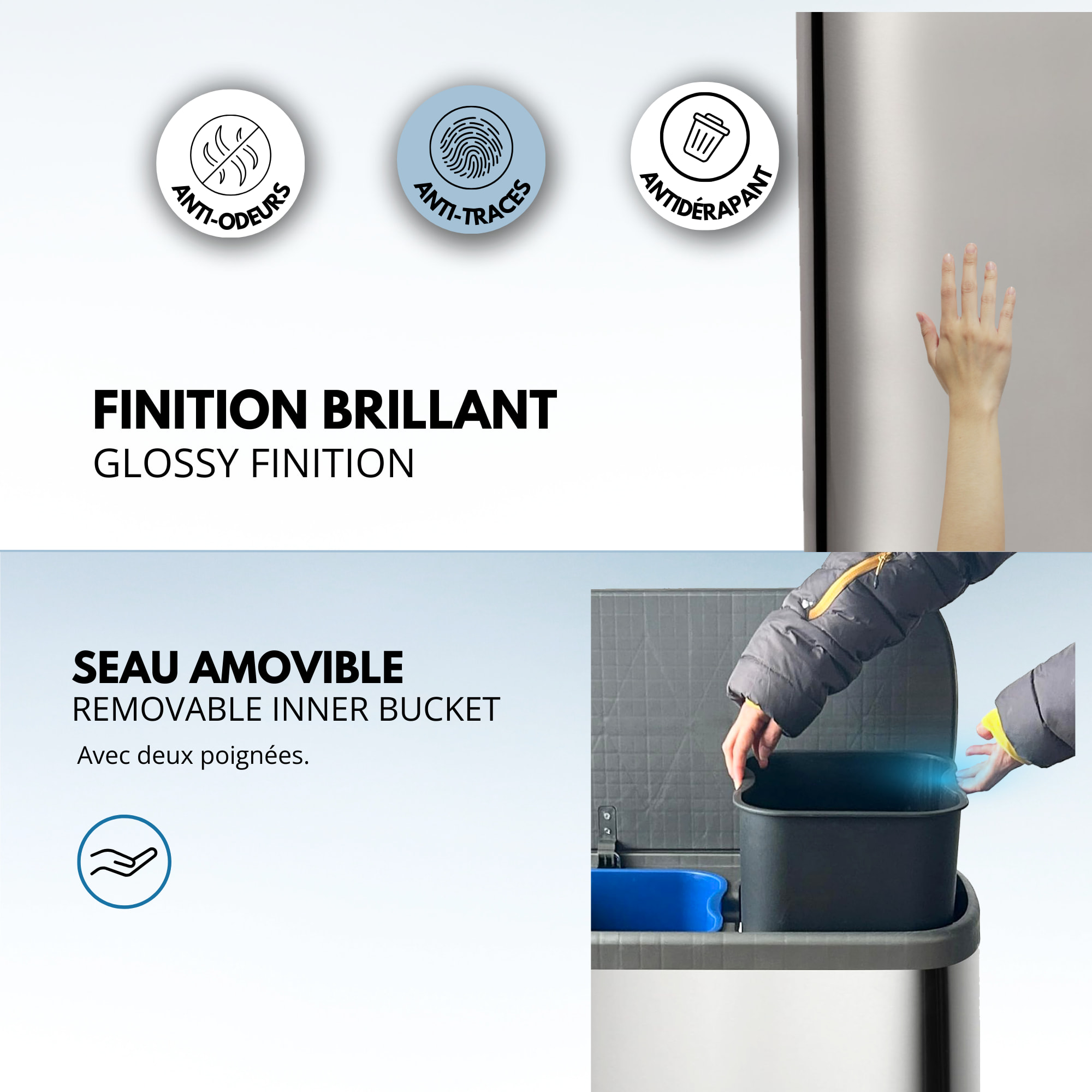 Poubelle pédale tri sélectif EMPIRE 60L